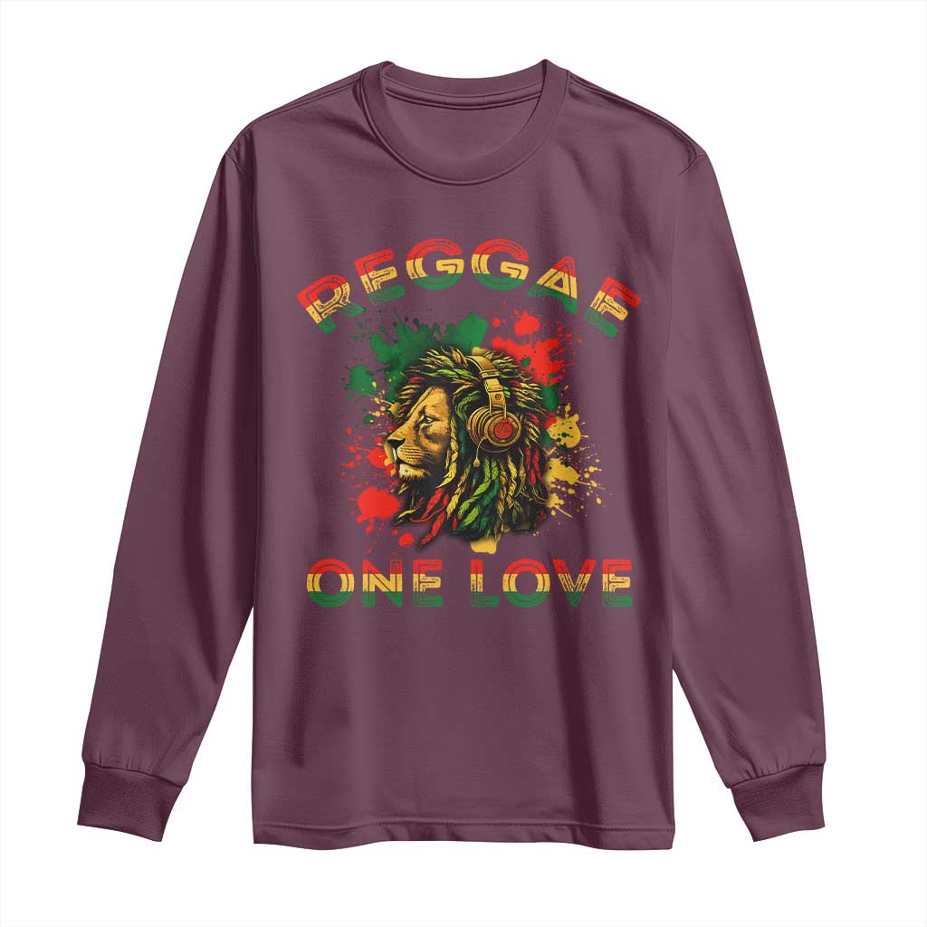Reggae One Love Long Sleeve Shirt Rasta Music Jamaican Pride Headphones Lion TS11 Maroon Print Your Wear