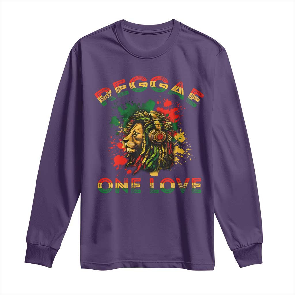 Reggae One Love Long Sleeve Shirt Rasta Music Jamaican Pride Headphones Lion TS11 Purple Print Your Wear