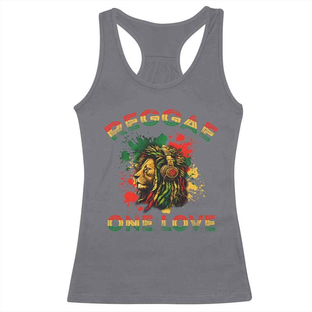 Reggae One Love Racerback Tank Top Rasta Music Jamaican Pride Headphones Lion TS11 Charcoal Print Your Wear