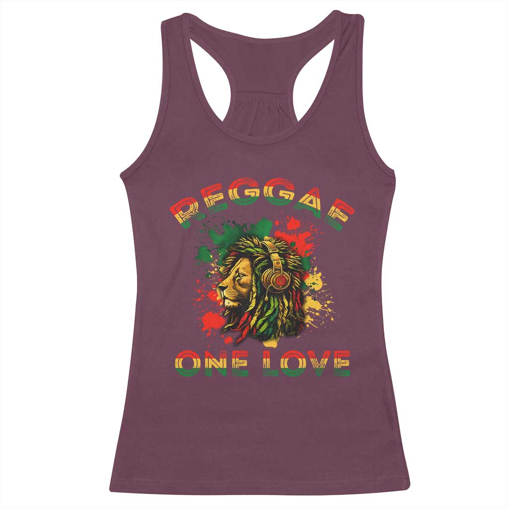 Reggae One Love Racerback Tank Top Rasta Music Jamaican Pride Headphones Lion TS11 Maroon Print Your Wear