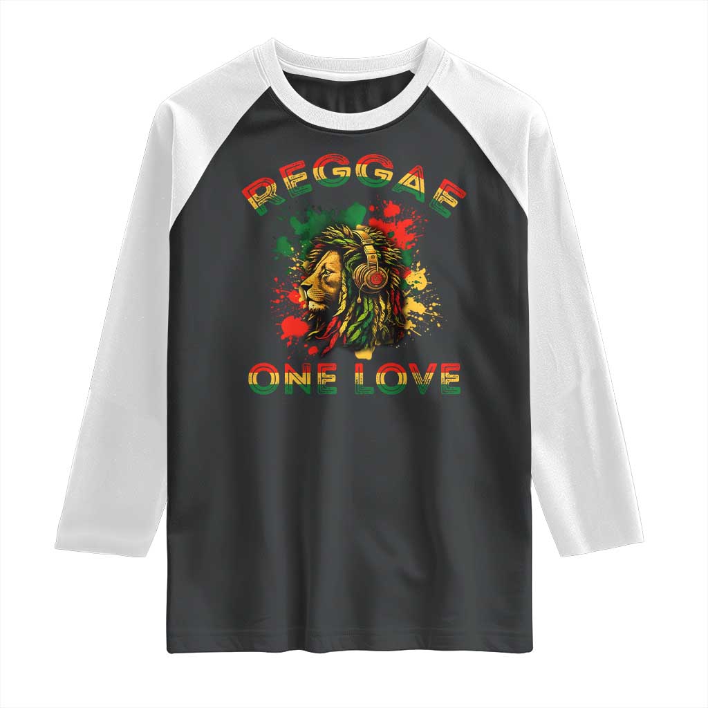 Reggae One Love Raglan Shirt Rasta Music Jamaican Pride Headphones Lion TS11 Black White Print Your Wear
