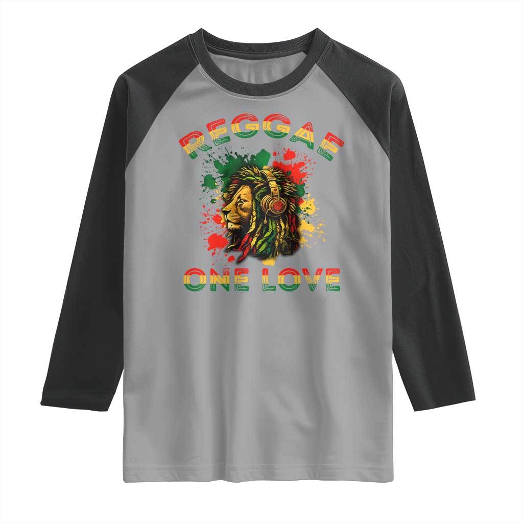 Reggae One Love Raglan Shirt Rasta Music Jamaican Pride Headphones Lion TS11 Sport Gray Black Print Your Wear