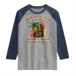 Reggae One Love Raglan Shirt Rasta Music Jamaican Pride Headphones Lion TS11 Sport Gray Navy Print Your Wear