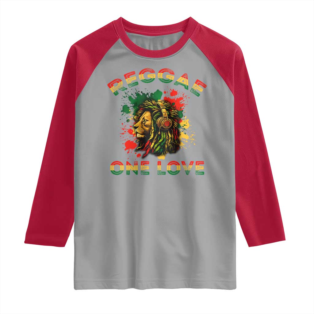 Reggae One Love Raglan Shirt Rasta Music Jamaican Pride Headphones Lion TS11 Sport Gray Red Print Your Wear