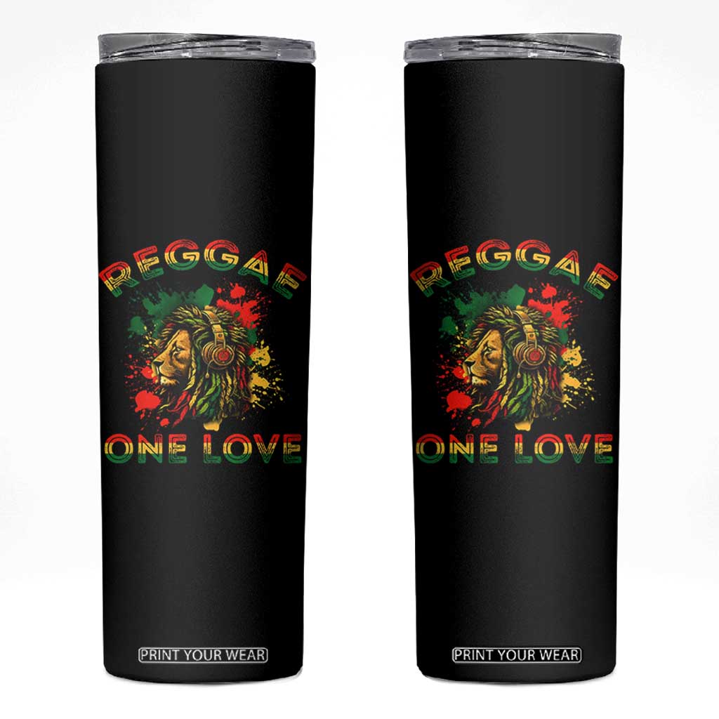 Reggae One Love Skinny Tumbler Rasta Music Jamaican Pride Headphones Lion TS11 Black Print Your Wear