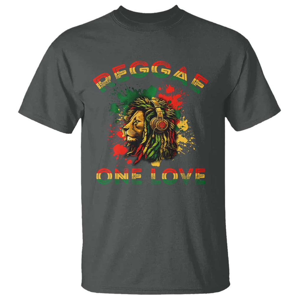 Reggae One Love T Shirt Rasta Music Jamaican Pride Headphones Lion TS11 Dark Heather Print Your Wear