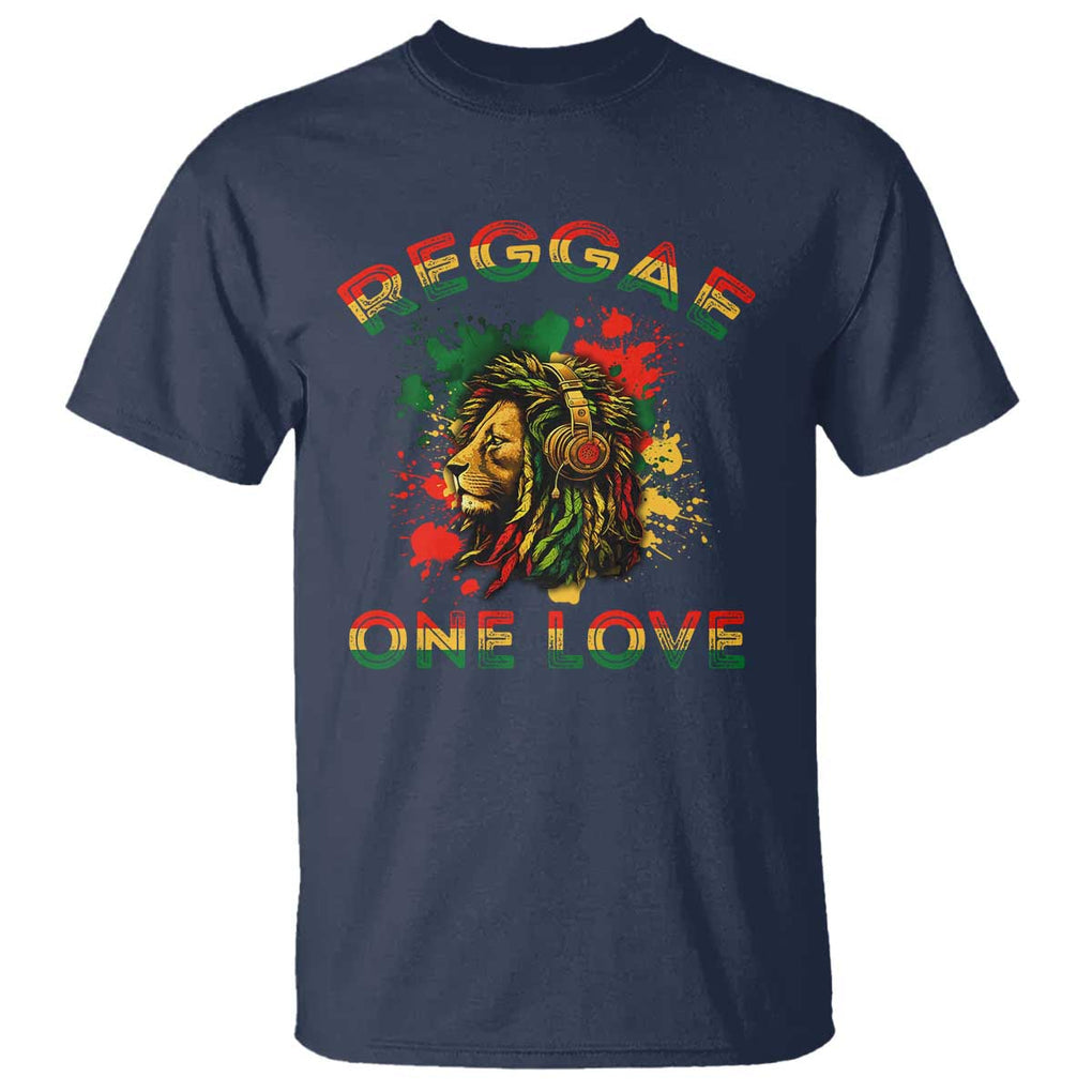 Reggae One Love T Shirt Rasta Music Jamaican Pride Headphones Lion TS11 Navy Print Your Wear