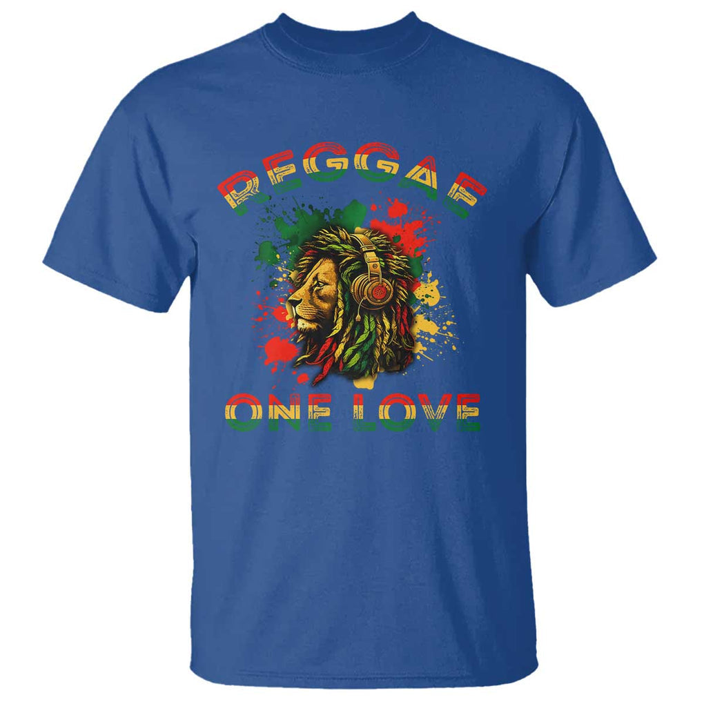 Reggae One Love T Shirt Rasta Music Jamaican Pride Headphones Lion TS11 Royal Blue Print Your Wear