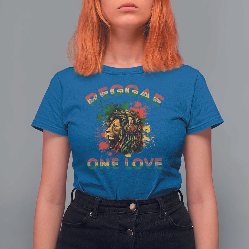 Reggae One Love T Shirt For Women Rasta Music Jamaican Pride Headphones Lion TS11 Royal Blue Print Your Wear