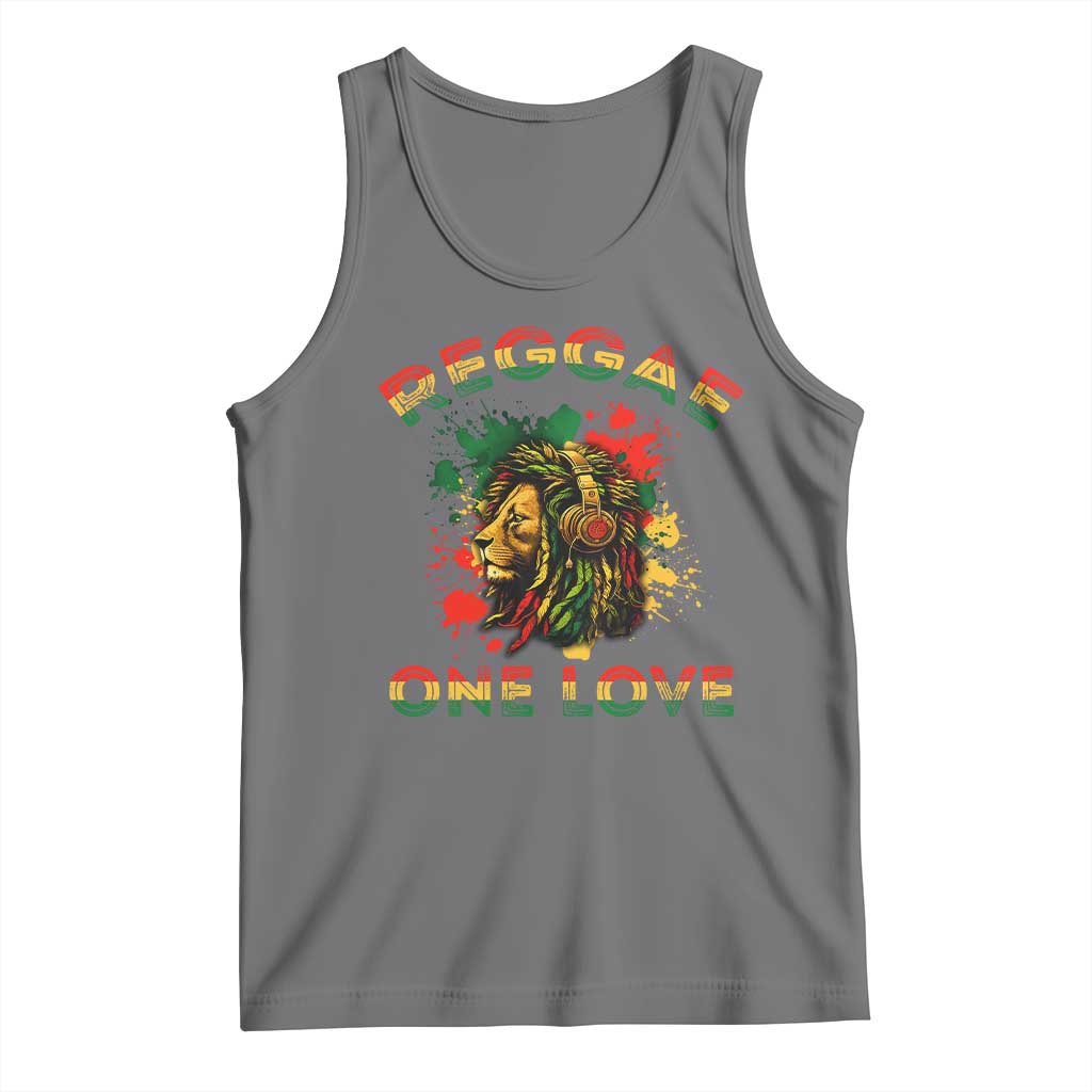 Reggae One Love Tank Top Rasta Music Jamaican Pride Headphones Lion TS11 Black Heather Print Your Wear