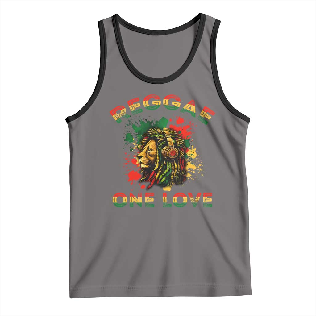 Reggae One Love Tank Top Rasta Music Jamaican Pride Headphones Lion TS11 Deep Heather Black Print Your Wear