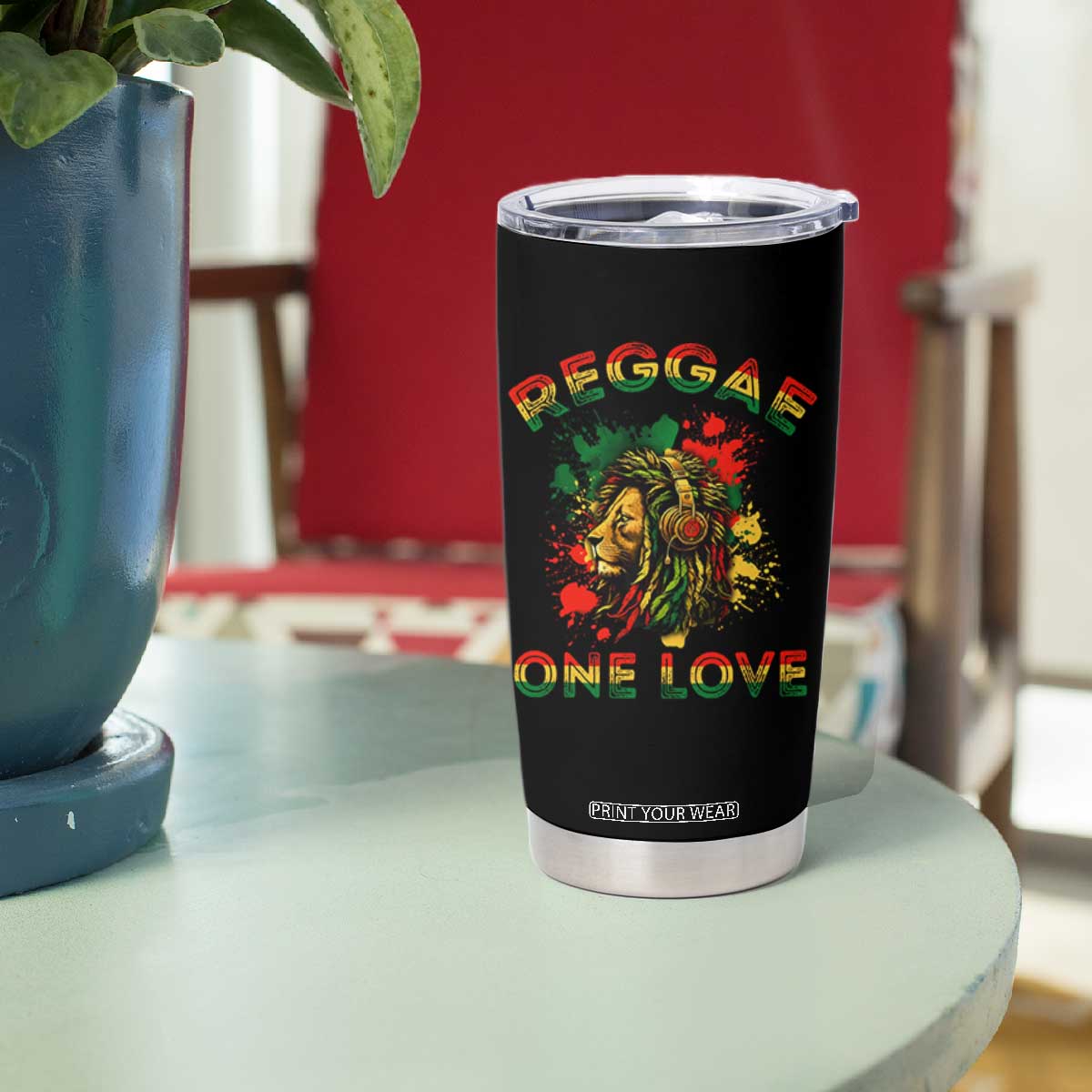 Reggae One Love Tumbler Cup Rasta Music Jamaican Pride Headphones Lion TS11 Print Your Wear