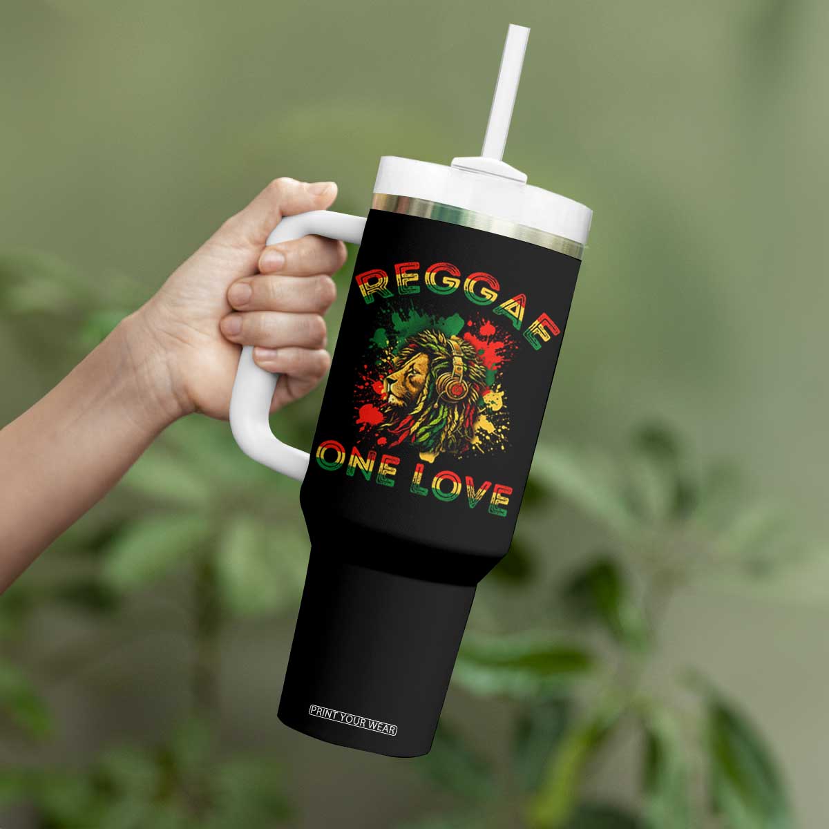 Reggae One Love Tumbler With Handle Rasta Music Jamaican Pride Headphones Lion TS11 Print Your Wear
