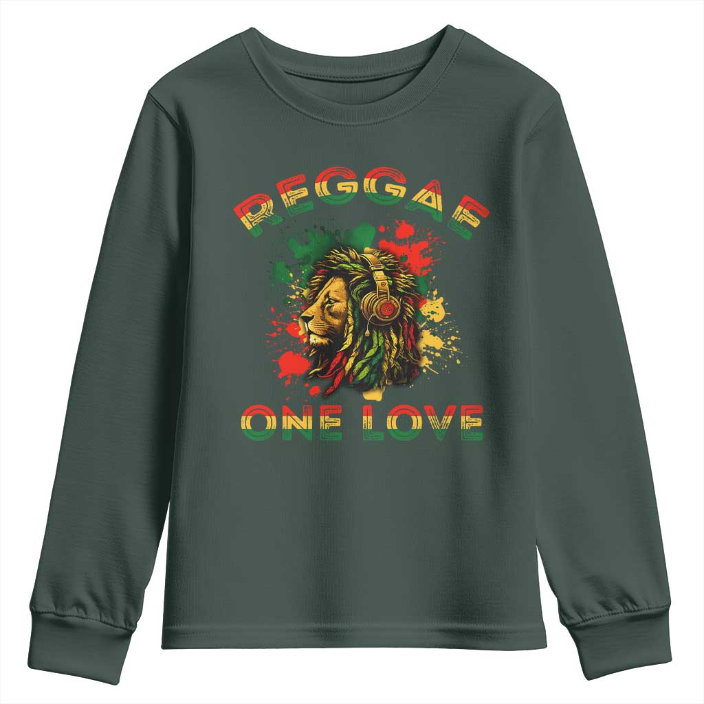 Reggae One Love Youth Sweatshirt Rasta Music Jamaican Pride Headphones Lion TS11 Dark Forest Green Print Your Wear