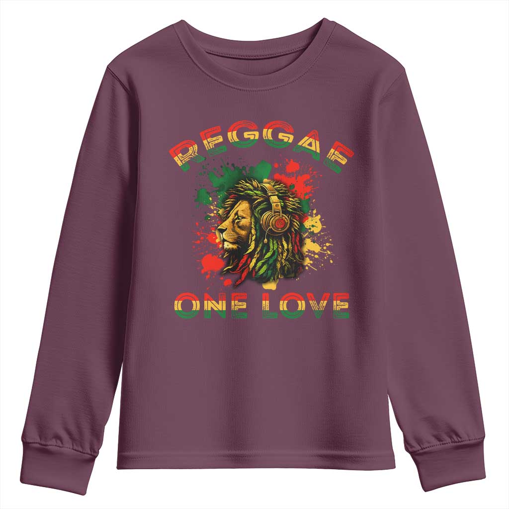 Reggae One Love Youth Sweatshirt Rasta Music Jamaican Pride Headphones Lion TS11 Maroon Print Your Wear