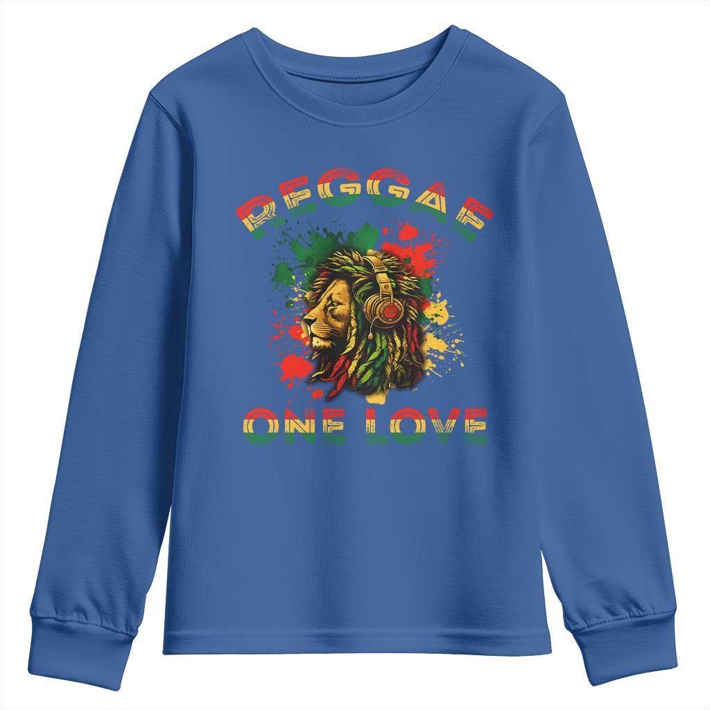 Reggae One Love Youth Sweatshirt Rasta Music Jamaican Pride Headphones Lion TS11 Royal Blue Print Your Wear