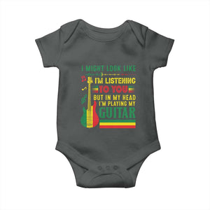Rasta Reggae Music Baby Onesie Funny I Might Look Like I'm Listening But I'm Playing My Guitar TS11 Dark Heather Print Your Wear