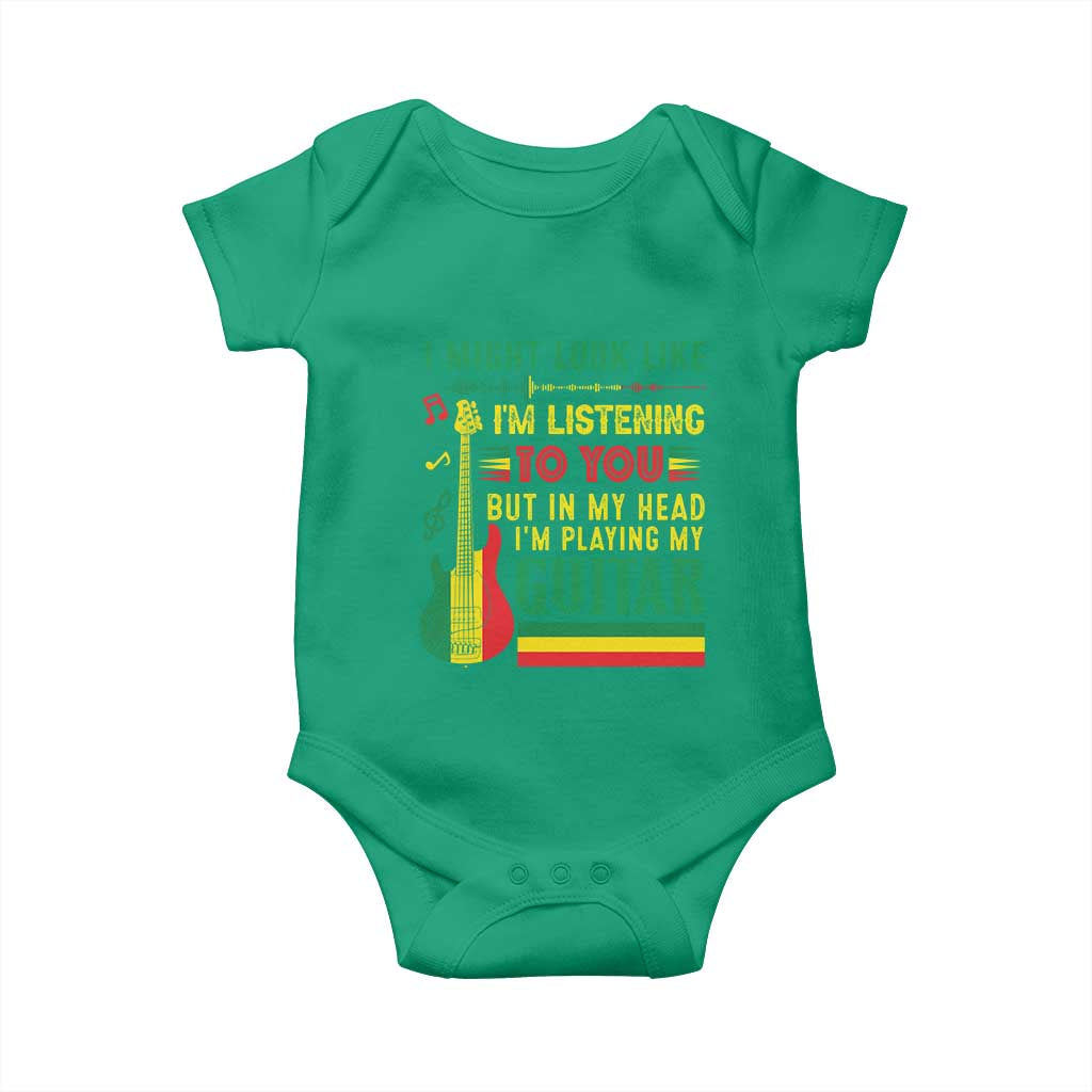 Rasta Reggae Music Baby Onesie Funny I Might Look Like I'm Listening But I'm Playing My Guitar TS11 Irish Green Print Your Wear