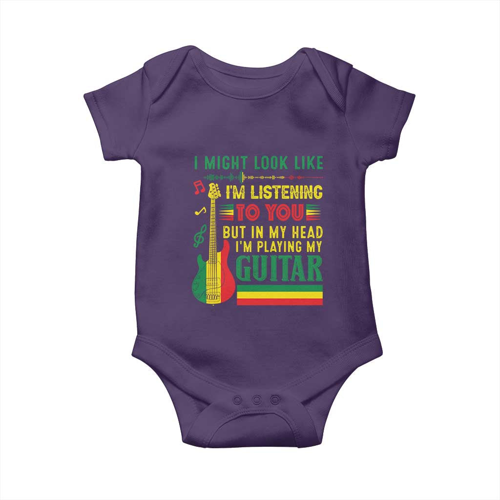 Rasta Reggae Music Baby Onesie Funny I Might Look Like I'm Listening But I'm Playing My Guitar TS11 Purple Print Your Wear