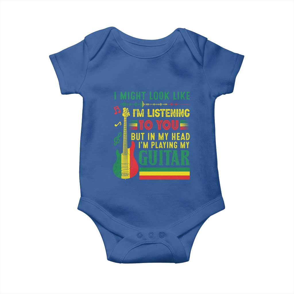 Rasta Reggae Music Baby Onesie Funny I Might Look Like I'm Listening But I'm Playing My Guitar TS11 Royal Blue Print Your Wear