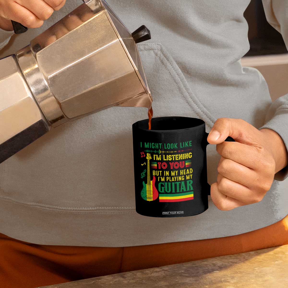 Rasta Reggae Music Coffee Mug Funny I Might Look Like I'm Listening But I'm Playing My Guitar TS11 Print Your Wear