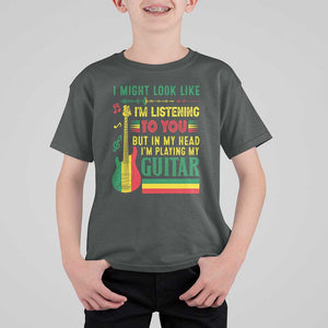Rasta Reggae Music T Shirt For Kid Funny I Might Look Like I'm Listening But I'm Playing My Guitar TS11 Dark Heather Print Your Wear