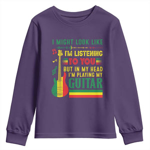 Rasta Reggae Music Youth Sweatshirt Funny I Might Look Like I'm Listening But I'm Playing My Guitar TS11 Purple Print Your Wear