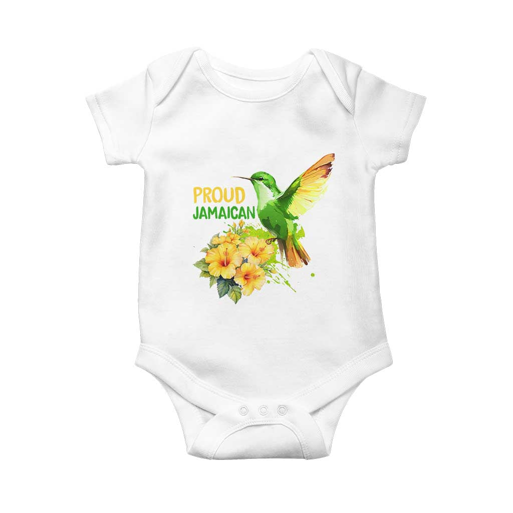 Proud Jamaican Baby Onesie Jamaica Flag Hummingbird Hibiscus TS11 White Print Your Wear