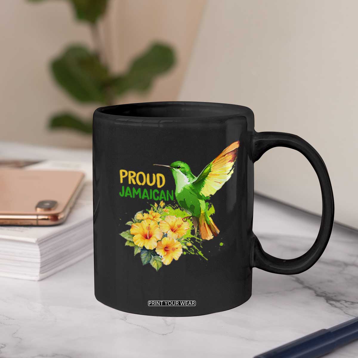Proud Jamaican Coffee Mug Jamaica Flag Hummingbird Hibiscus TS11 Print Your Wear