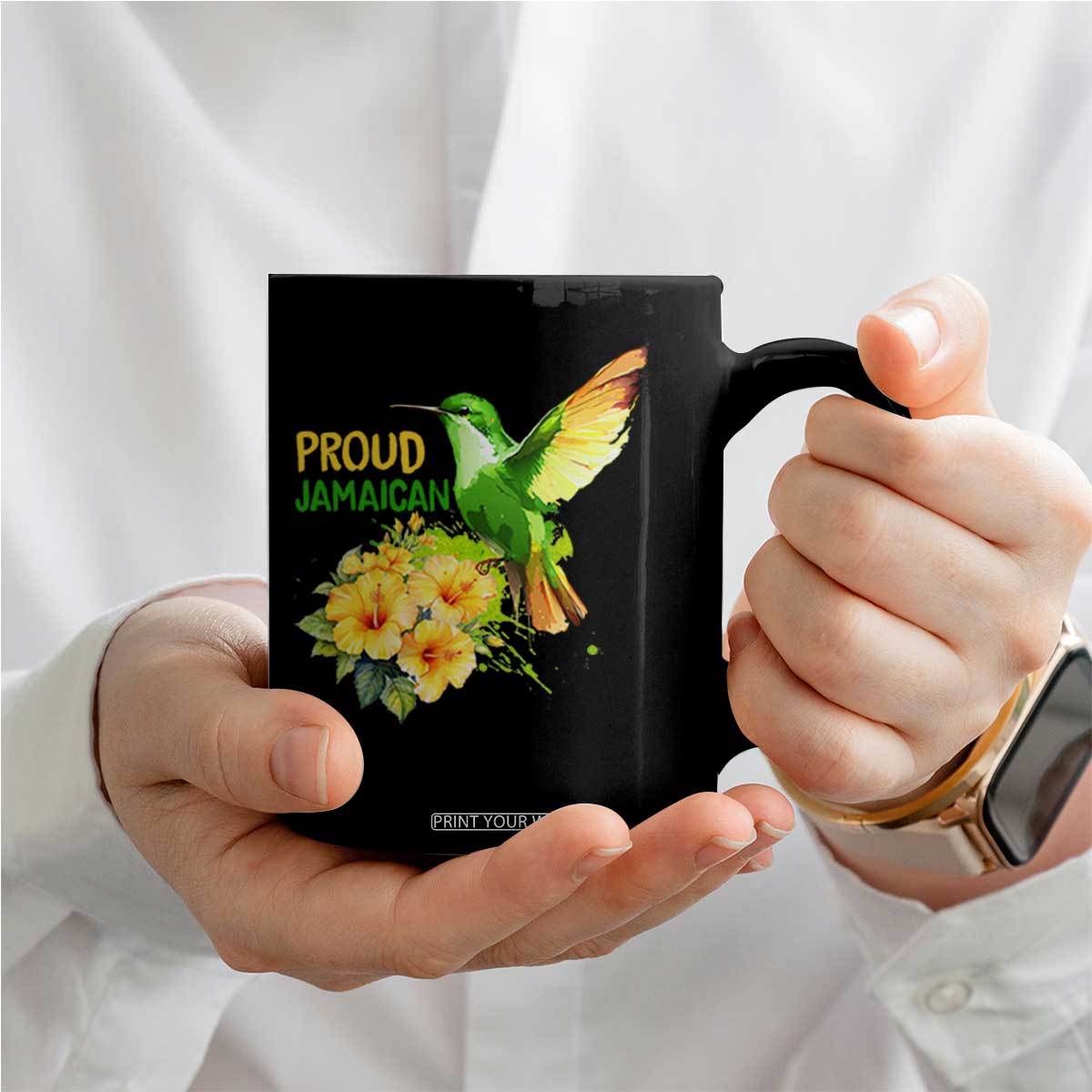 Proud Jamaican Coffee Mug Jamaica Flag Hummingbird Hibiscus TS11 Print Your Wear