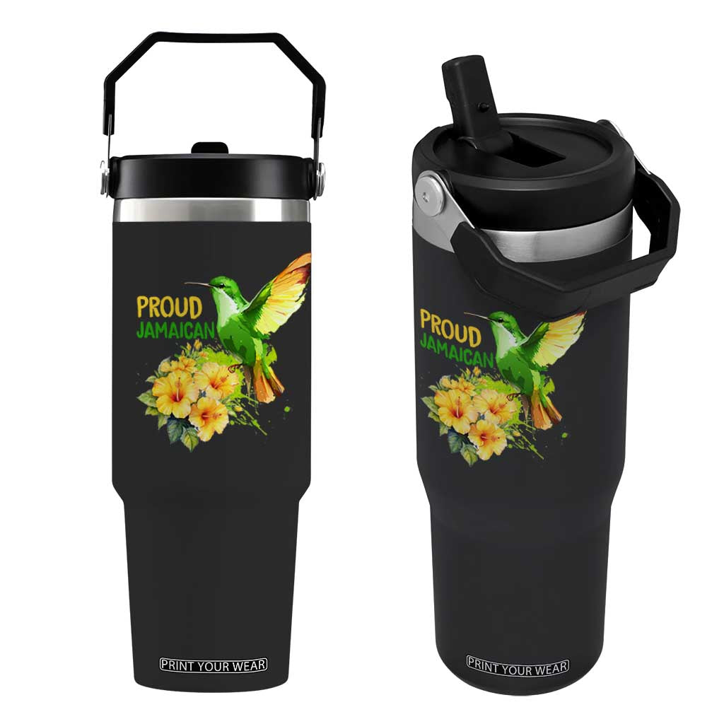 Proud Jamaican Flip Straw Tumbler Jamaica Flag Hummingbird Hibiscus TS11 One Size: 30 oz Black Print Your Wear