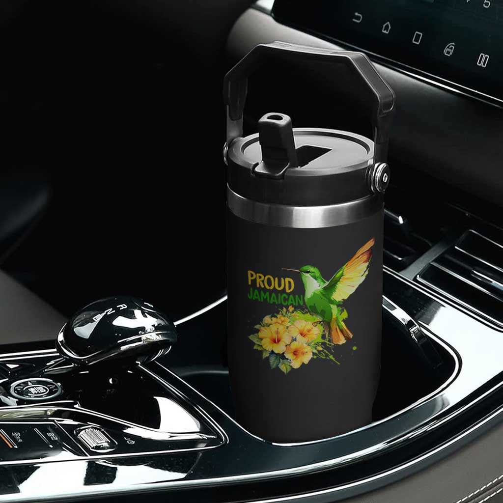 Proud Jamaican Flip Straw Tumbler Jamaica Flag Hummingbird Hibiscus TS11 Print Your Wear