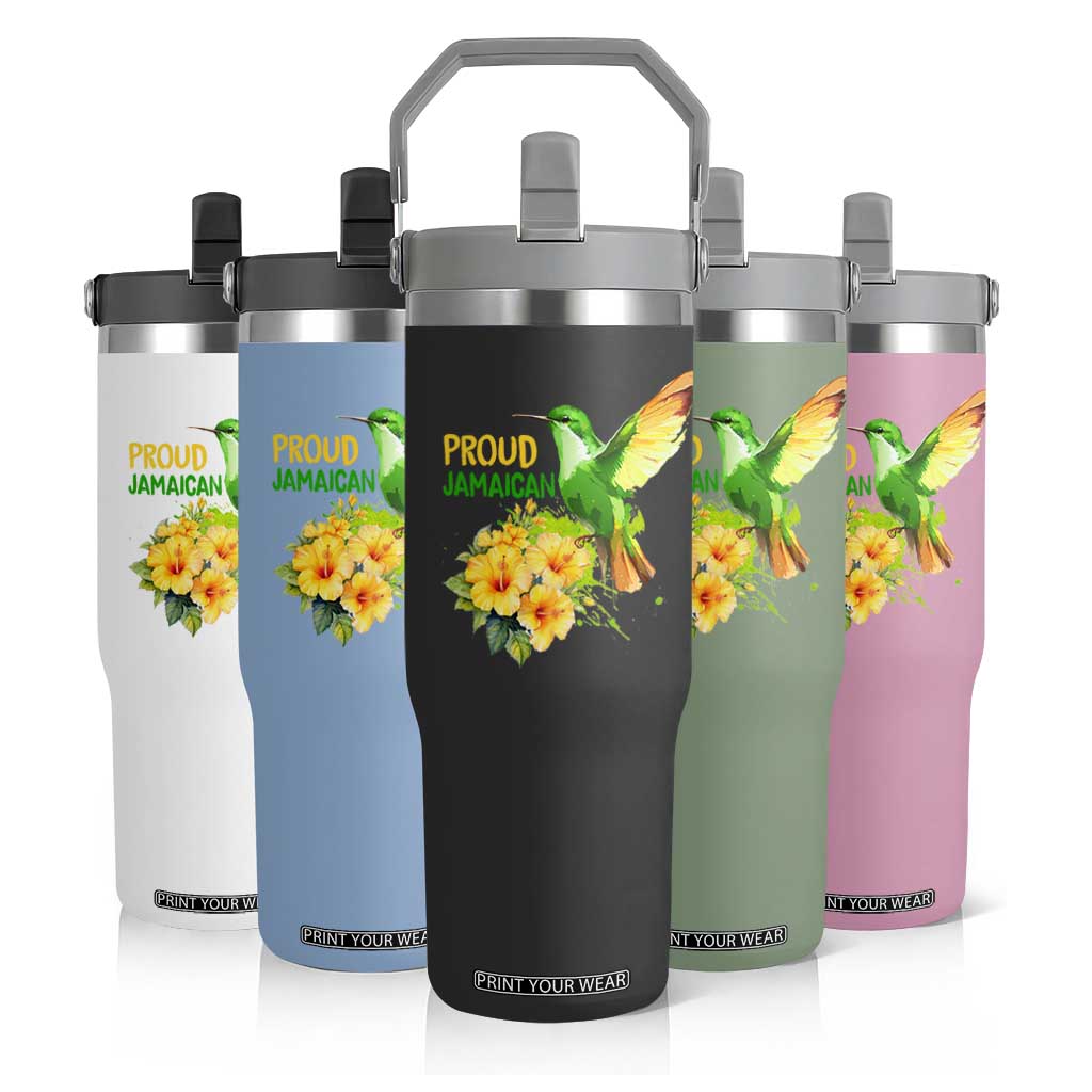 Proud Jamaican Flip Straw Tumbler Jamaica Flag Hummingbird Hibiscus TS11 Print Your Wear