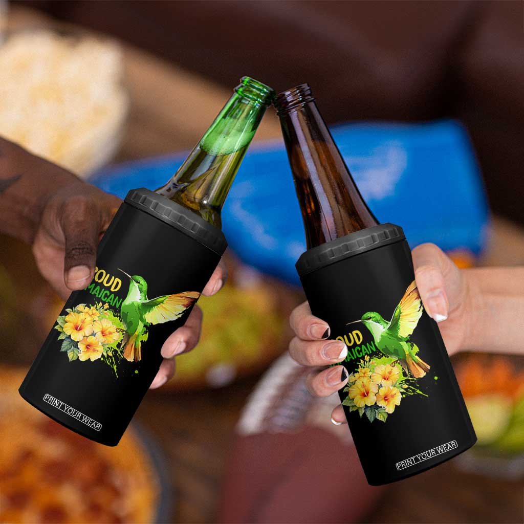 Proud Jamaican 4 in 1 Can Cooler Tumbler Jamaica Flag Hummingbird Hibiscus TS11 Print Your Wear