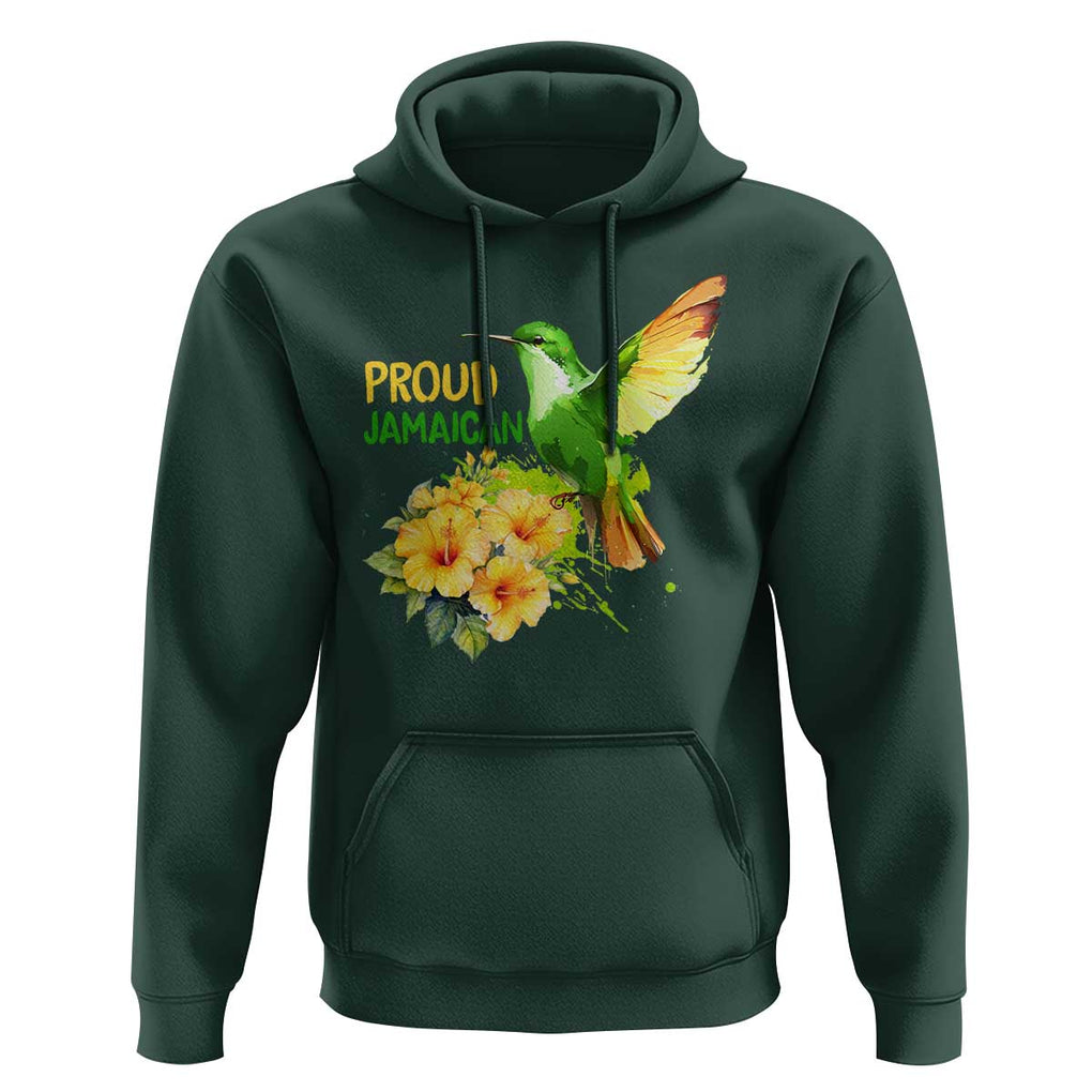 Proud Jamaican Hoodie Jamaica Flag Hummingbird Hibiscus TS11 Dark Forest Green Print Your Wear