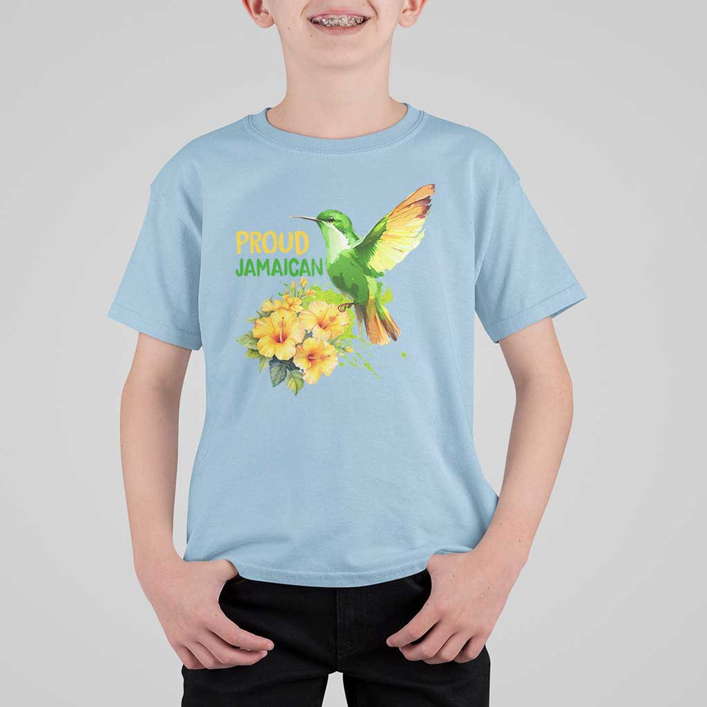 Proud Jamaican T Shirt For Kid Jamaica Flag Hummingbird Hibiscus TS11 Light Blue Print Your Wear