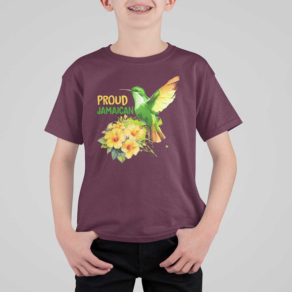 Proud Jamaican T Shirt For Kid Jamaica Flag Hummingbird Hibiscus TS11 Maroon Print Your Wear