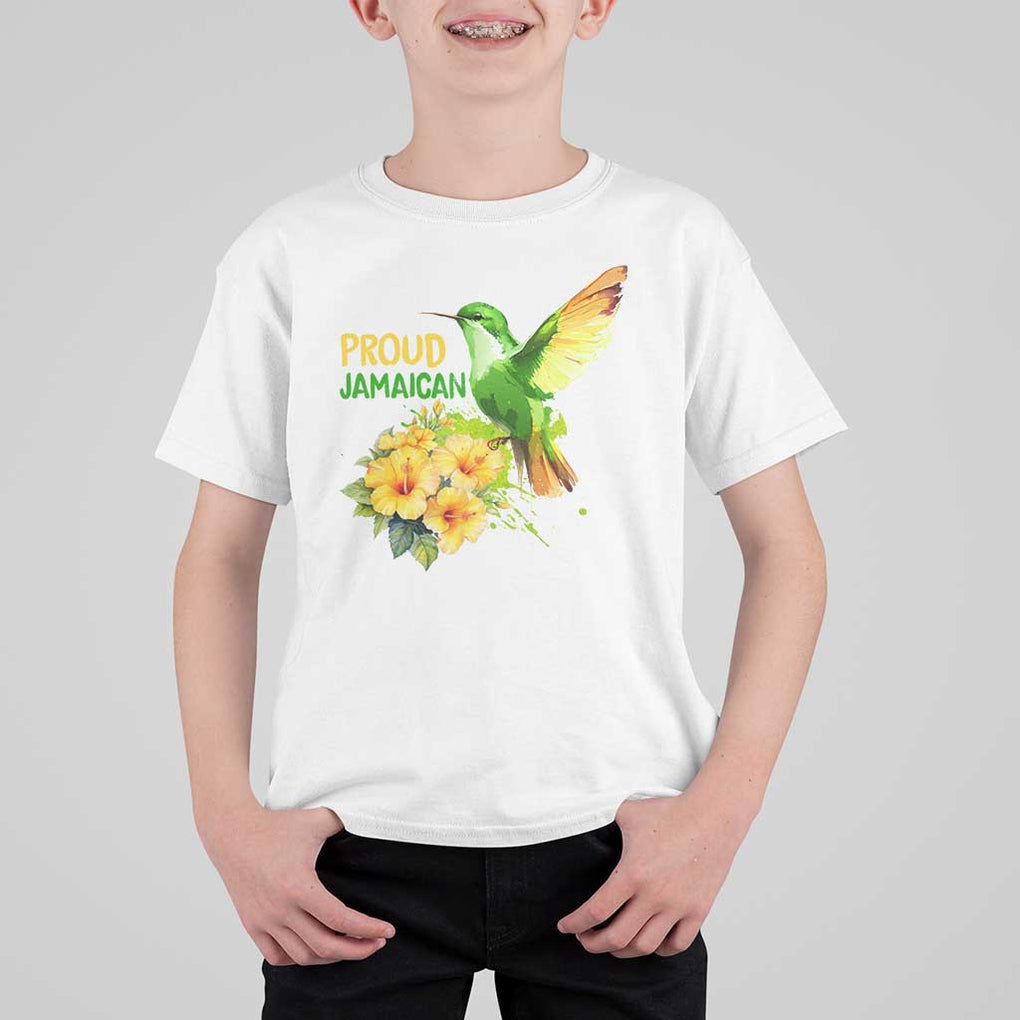 Proud Jamaican T Shirt For Kid Jamaica Flag Hummingbird Hibiscus TS11 White Print Your Wear