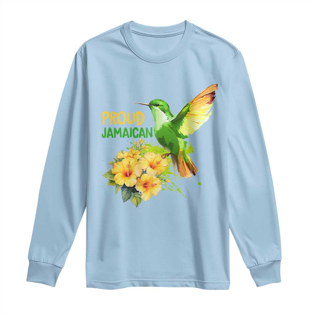 Proud Jamaican Long Sleeve Shirt Jamaica Flag Hummingbird Hibiscus TS11 Light Blue Print Your Wear