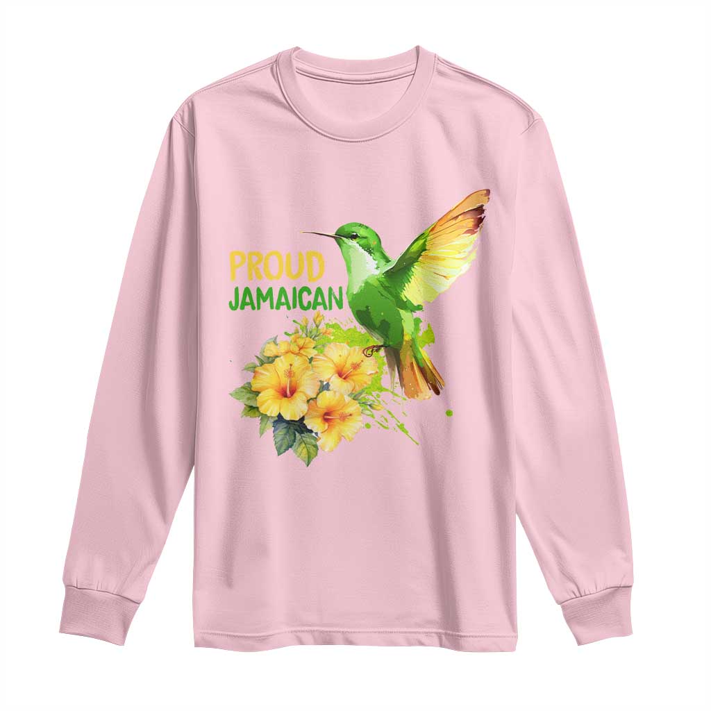 Proud Jamaican Long Sleeve Shirt Jamaica Flag Hummingbird Hibiscus TS11 Light Pink Print Your Wear