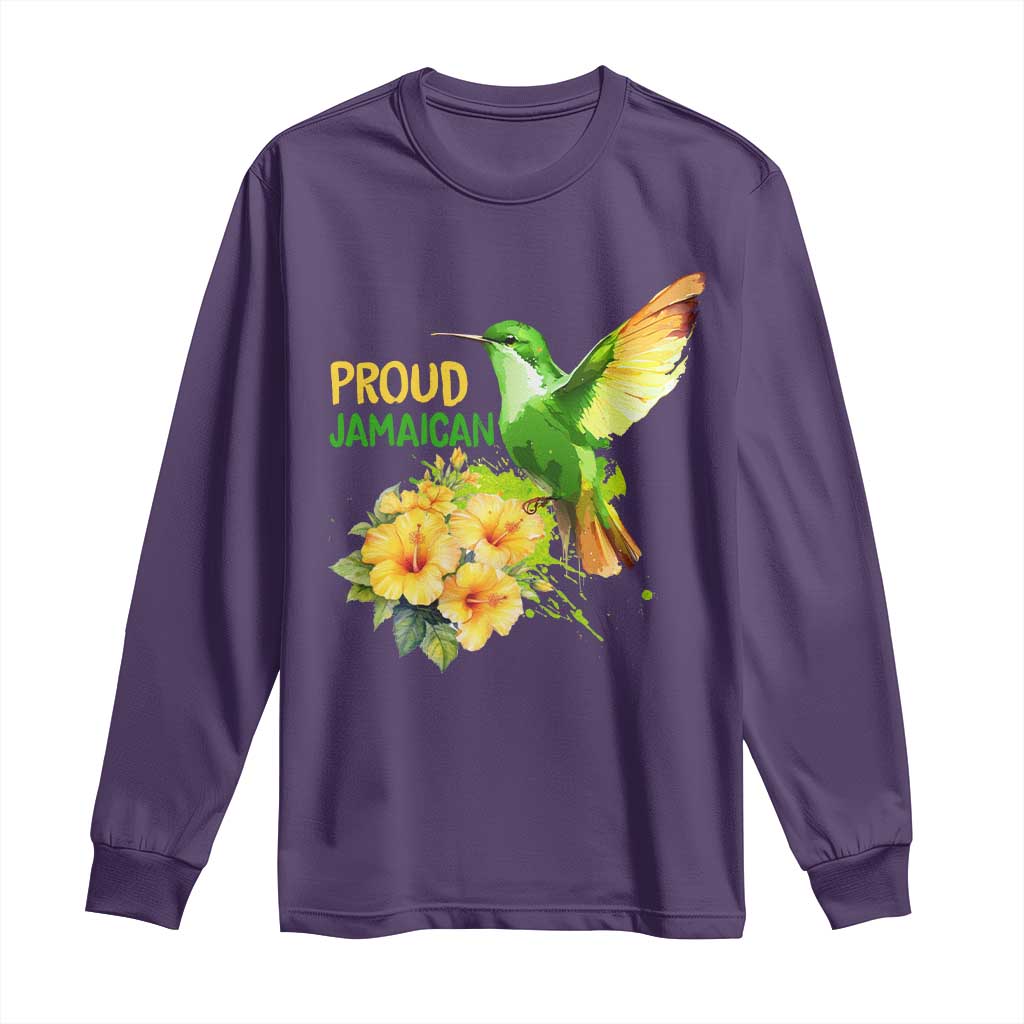 Proud Jamaican Long Sleeve Shirt Jamaica Flag Hummingbird Hibiscus TS11 Purple Print Your Wear