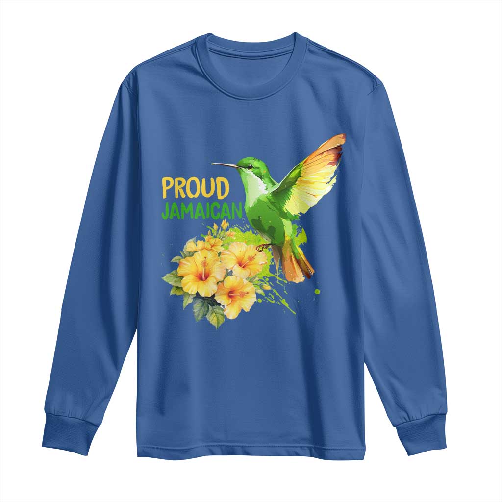 Proud Jamaican Long Sleeve Shirt Jamaica Flag Hummingbird Hibiscus TS11 Royal Blue Print Your Wear