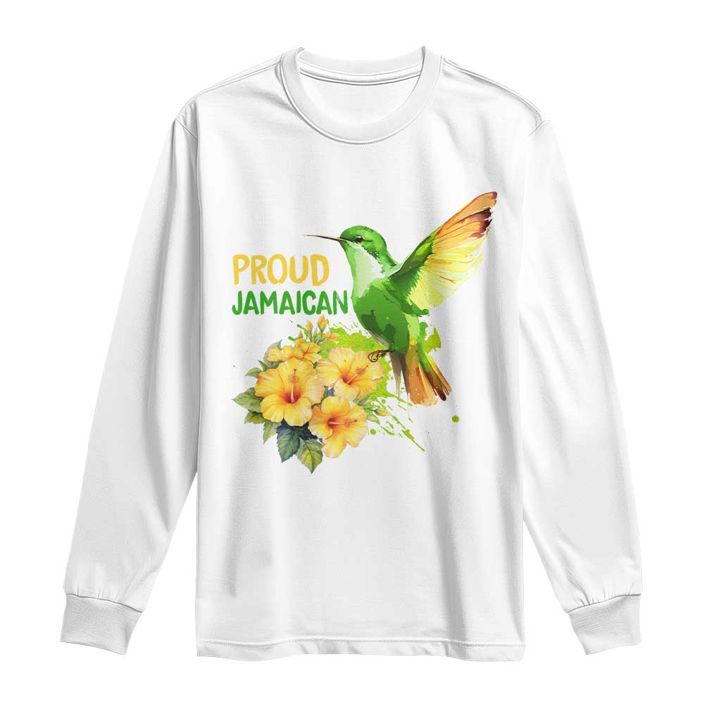 Proud Jamaican Long Sleeve Shirt Jamaica Flag Hummingbird Hibiscus TS11 White Print Your Wear
