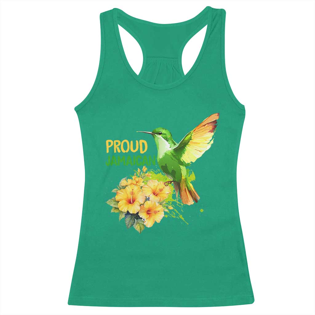 Proud Jamaican Racerback Tank Top Jamaica Flag Hummingbird Hibiscus TS11 Irish Green Print Your Wear