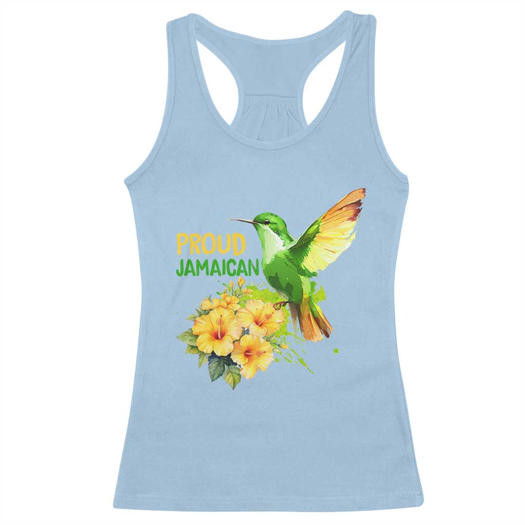 Proud Jamaican Racerback Tank Top Jamaica Flag Hummingbird Hibiscus TS11 Light Blue Print Your Wear