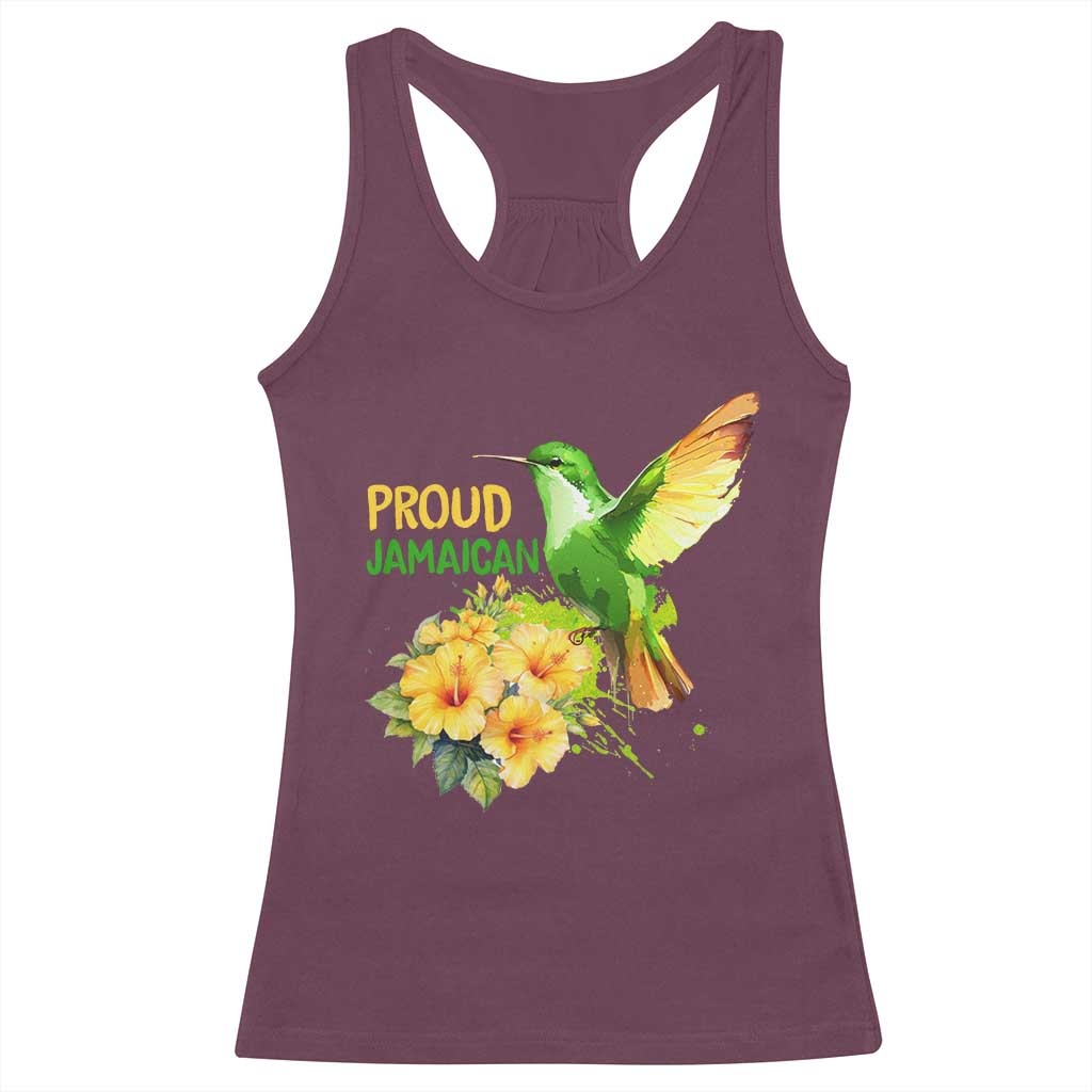 Proud Jamaican Racerback Tank Top Jamaica Flag Hummingbird Hibiscus TS11 Maroon Print Your Wear