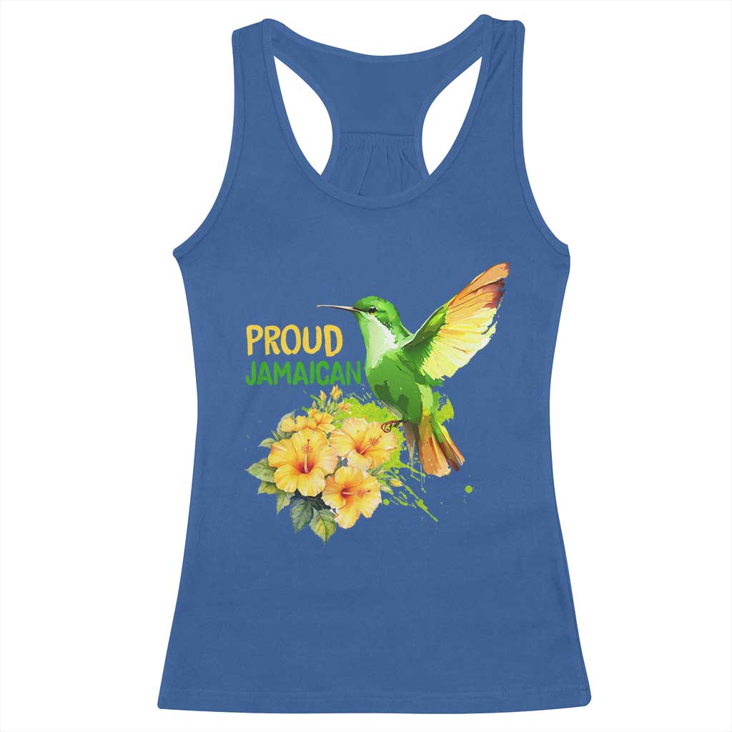 Proud Jamaican Racerback Tank Top Jamaica Flag Hummingbird Hibiscus TS11 Royal Blue Print Your Wear