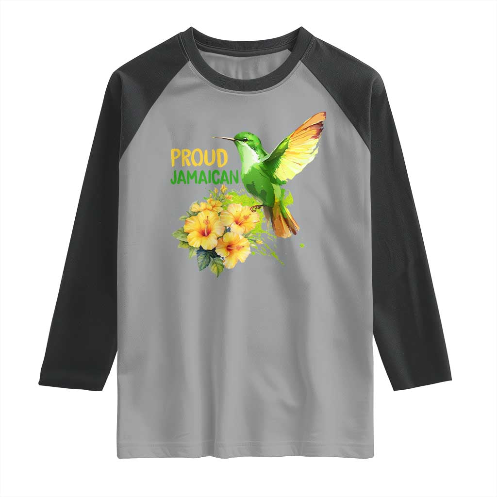 Proud Jamaican Raglan Shirt Jamaica Flag Hummingbird Hibiscus TS11 Sport Gray Black Print Your Wear