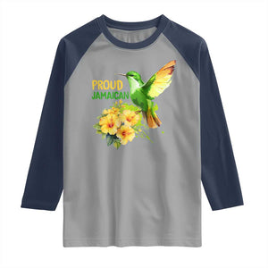 Proud Jamaican Raglan Shirt Jamaica Flag Hummingbird Hibiscus TS11 Sport Gray Navy Print Your Wear