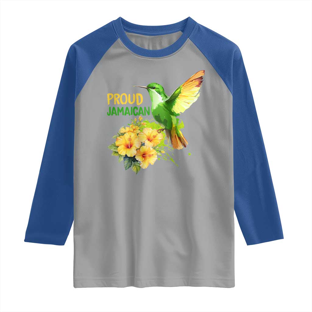Proud Jamaican Raglan Shirt Jamaica Flag Hummingbird Hibiscus TS11 Sport Gray Royal Print Your Wear